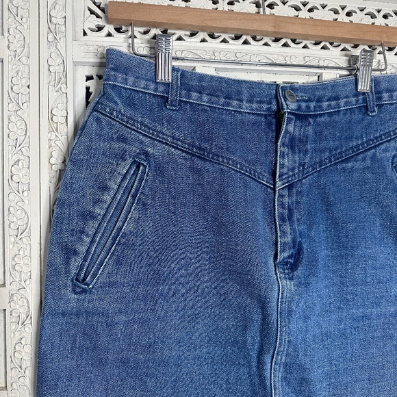 Vintage Retro Medium Wash Western High Waisted Denim Pencil Skirt Sz Medium - Picture 2 of 6